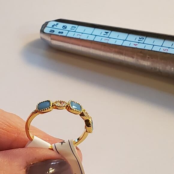 Anthropologie Turquoise square and oval gemstone ring Gold over Brass Size 7 NWT - Picture 4 of 10